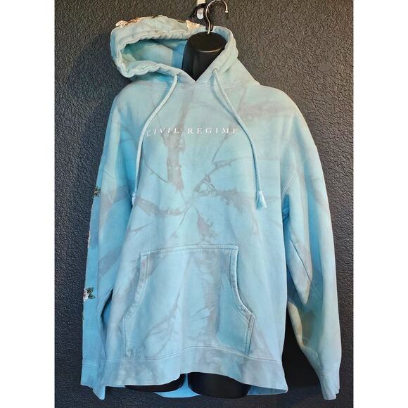 CIVIL REGIME White Roses Hoodie in Arctic Light Blue Bloom Large - Picture 1 of 6